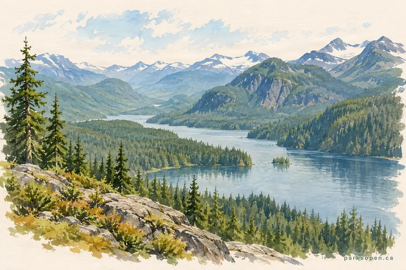 Painterly field-guide interpretation of Tweedsmuir Provincial Park (South)