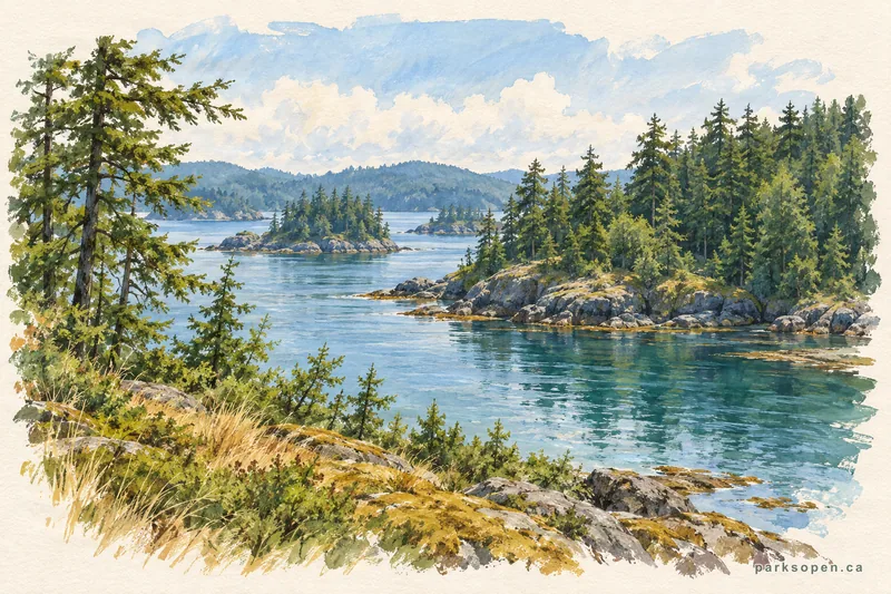 Painterly field-guide interpretation of Wallace Island Marine Provincial Park
