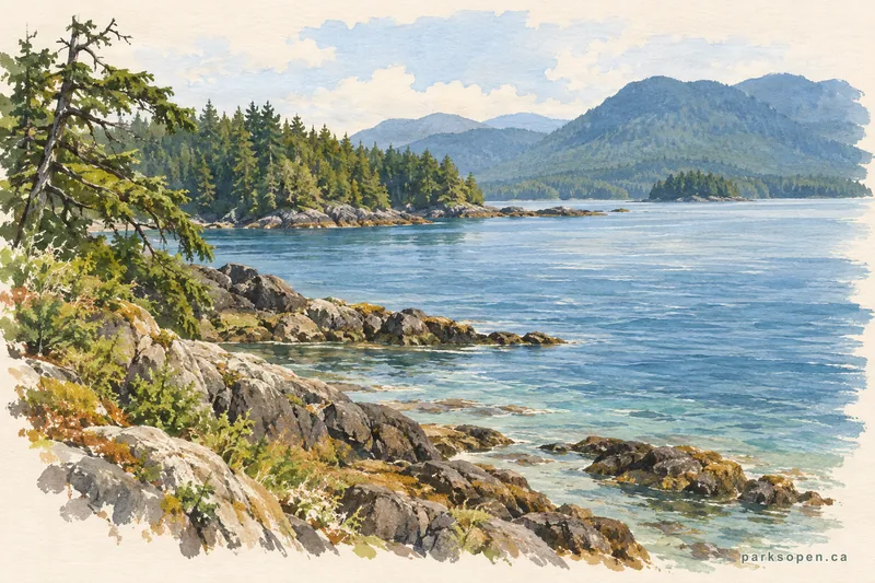 Painterly field-guide interpretation of Whiskers Point Provincial Park