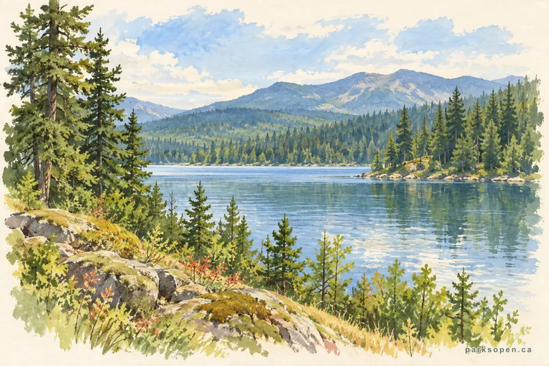 Painterly field-guide interpretation of Whiteswan Lake Provincial Park