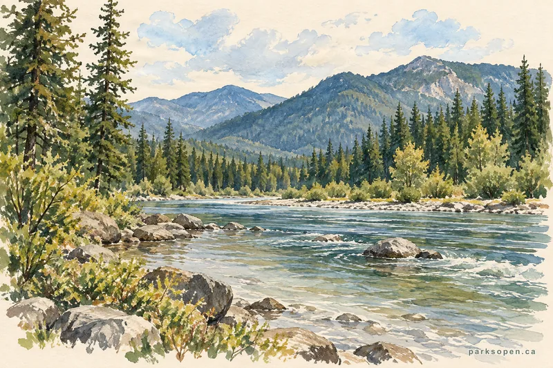Painterly field-guide interpretation of Yahk Provincial Park